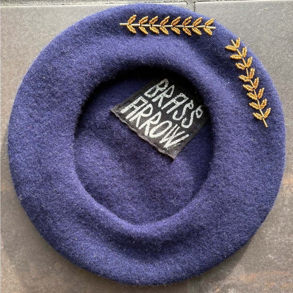 Navy Beret with Gold Embroidery
